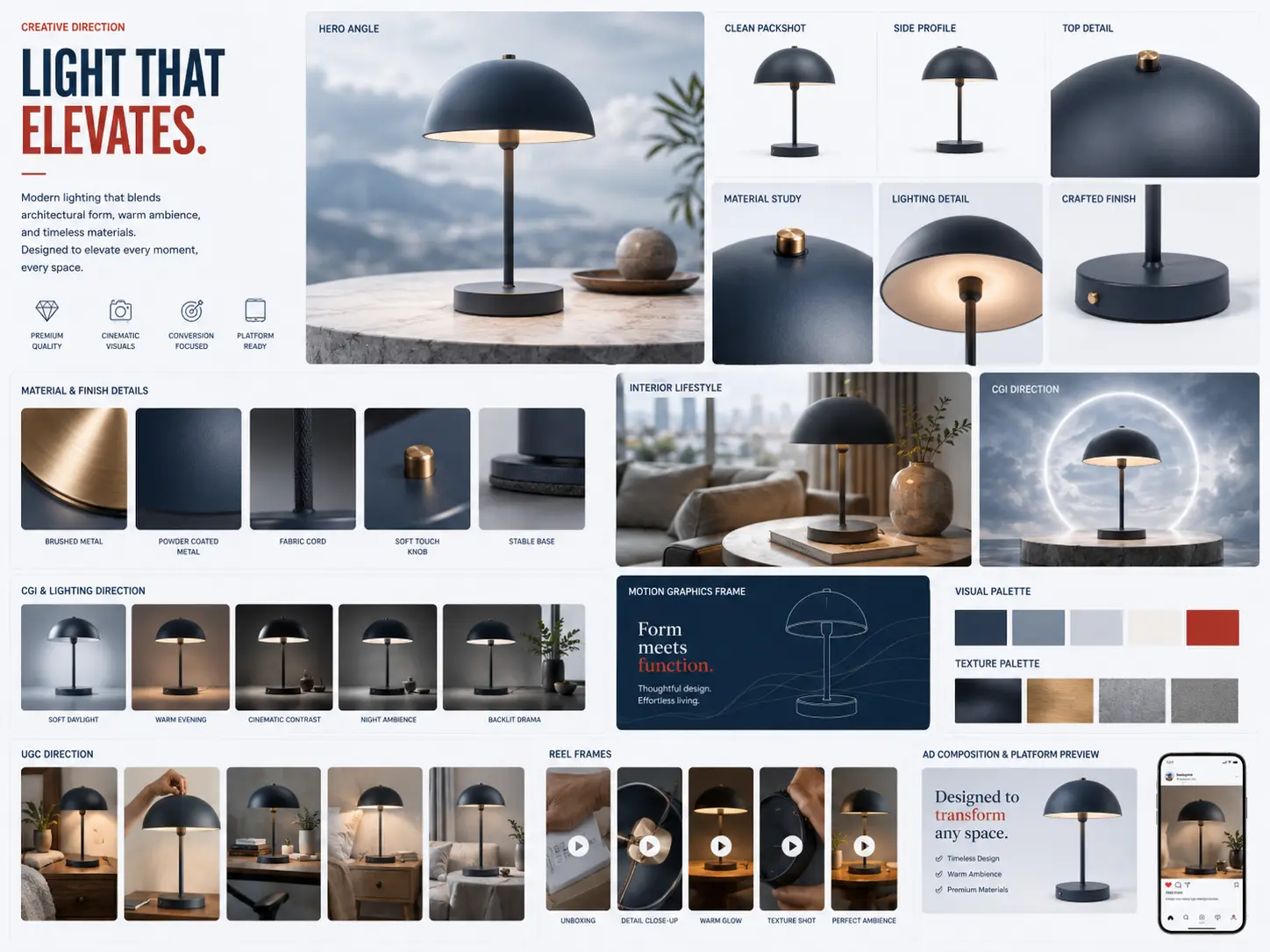 Dome Lamp / Light That Elevates creative direction mood board