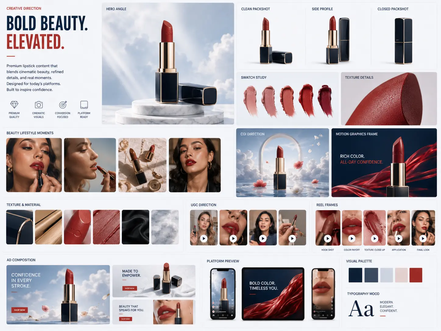 Bold Beauty / Elevated Lipstick creative direction mood board