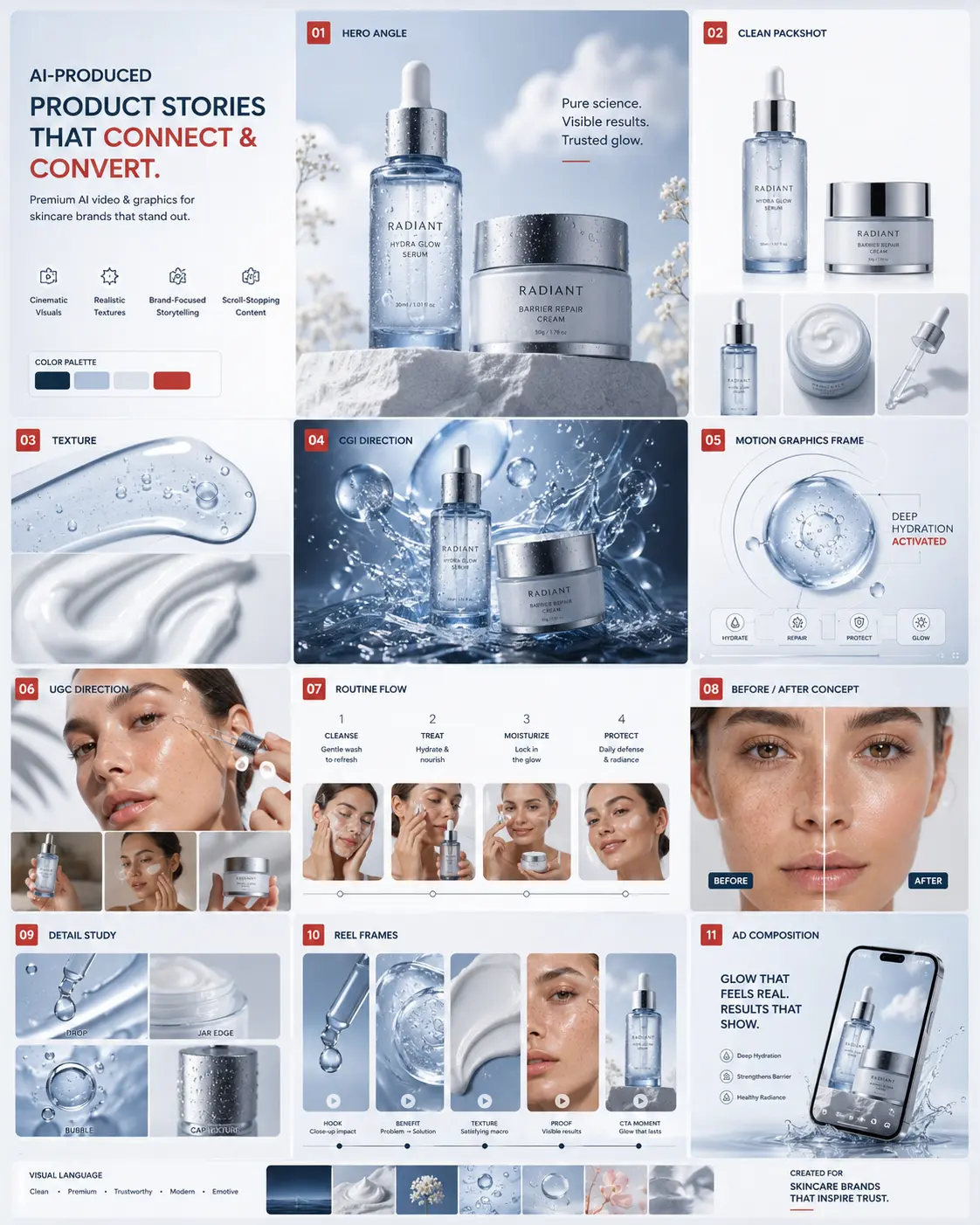 Radiant Skincare / Stories That Convert creative direction mood board