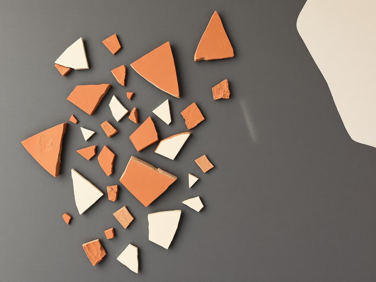 Fragmented terracotta shards representing disconnected brand execution